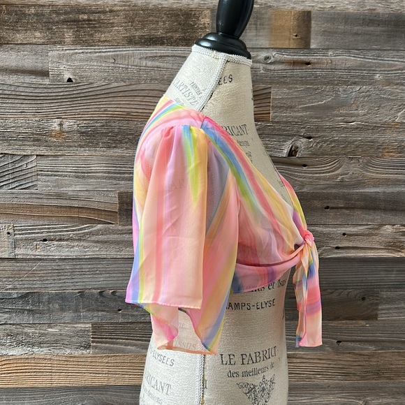 NWT Beach Bunny Mae Tie Front Crop Top Beach Coverup Stripe Size Small - Picture 3 of 9